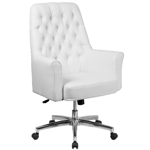Mid-Back Traditional Tufted Black Leather Executive Swivel Chair with Arms