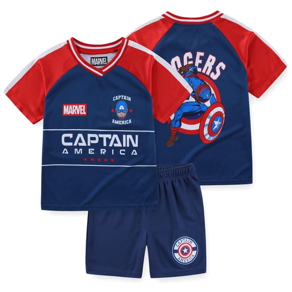 Marvel Captain America Short Sleeve Soccer T-Shirt and Shorts Set (Boys), 2 Piece Set, Sizes 3T-8