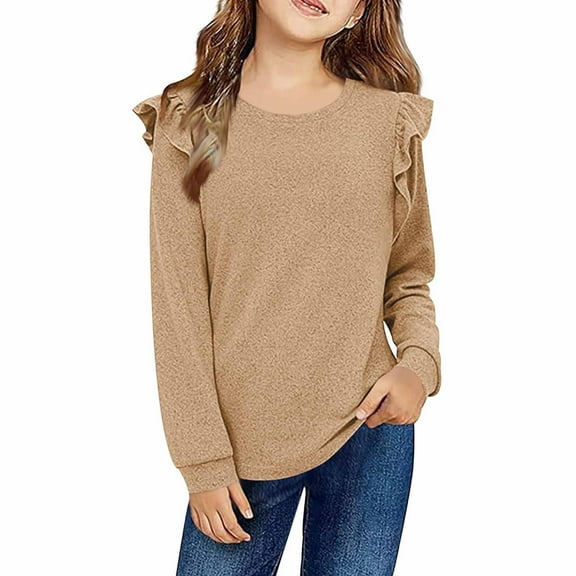 Gyujnb Girls Long Sleeve Blouse Top with Lace Trim Fashionable Fall Winter Tunic Shirt for Big Kids and Tweens,Size:9-10 Years