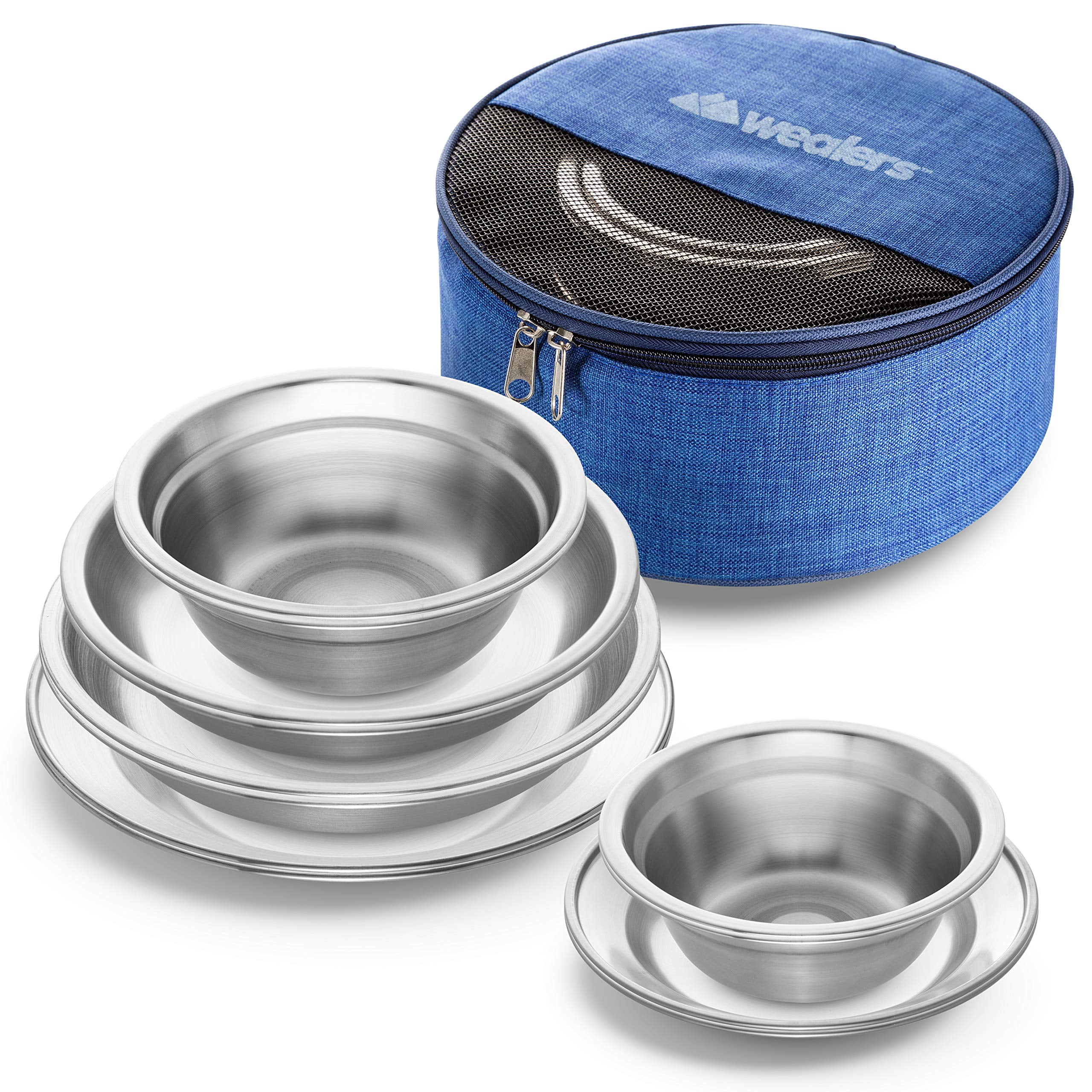 Stainless Steel Dinnerware Plates and Bowls Camping 12-Piece Kit Small Stainless Steel Camping Dish Set