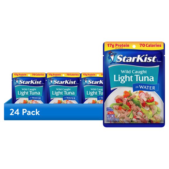 (24 pack) StarKist Light Tuna in Water, Wild Caught, 17g Protein, 2.6 oz Pouch