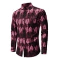 thumbnail image 4 of Men's Hawaiian Long Sleeve Button Down Shirt Casual Untucked Shirts Summer Beach Wedding Textured Shirts Red XS, 4 of 5