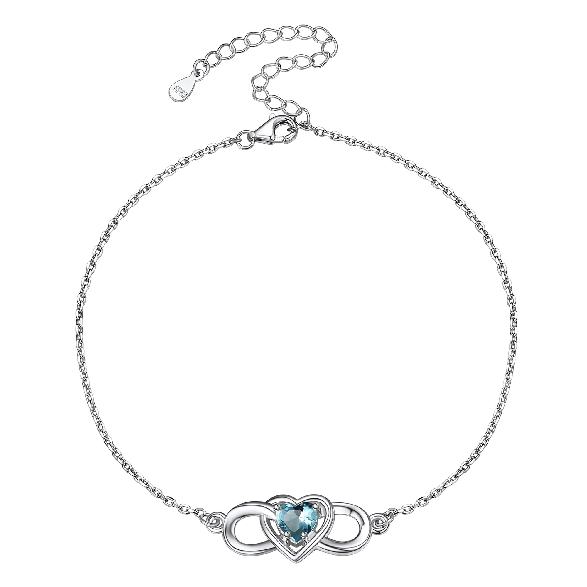 Silvora Sterling Silver Ankle Bracelet Women March Heart Birthstone Infinity Anklets Summer Beach Jewelry Gift for Wife Mother Daughter