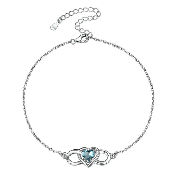 Pulsera de tobillo de plata esterlina Silvora para mujer, tobilleras de infinito con piedra de nacimiento de corazón de marzo, joyería de playa de verano, regalo para esposa, madre e hija