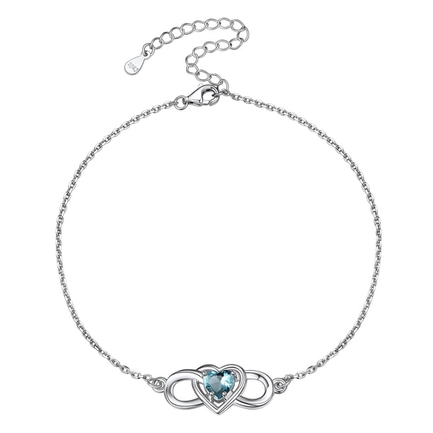 Pulsera de tobillo de plata esterlina Silvora para mujer, tobilleras de infinito con piedra de nacimiento de corazón de marzo, joyería de playa de verano, regalo para esposa, madre e hija