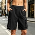 thumbnail image 2 of VBVC Women's Elastic Waist Cargo Shorts , Summer Athletic Workout Hiking Shorts For Women,Ladies' Loose Fit Pull-On Shorts with Pockets,Black,S-3XL, 2 of 10