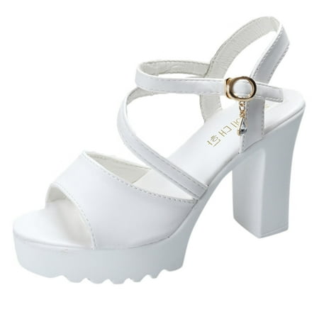 

GNEIKDEING Women s Fish Mouth Rhinestone Platform High Heels Sandals Buckle Strap Shoes Gift on Clearance