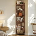thumbnail image 7 of Tribesigns Narrow Corner Bookshelf, 6 Tiers Tall Skinny Corner Shelf Display Shelf with Hollow Design for Living Room, Brown, 7 of 7