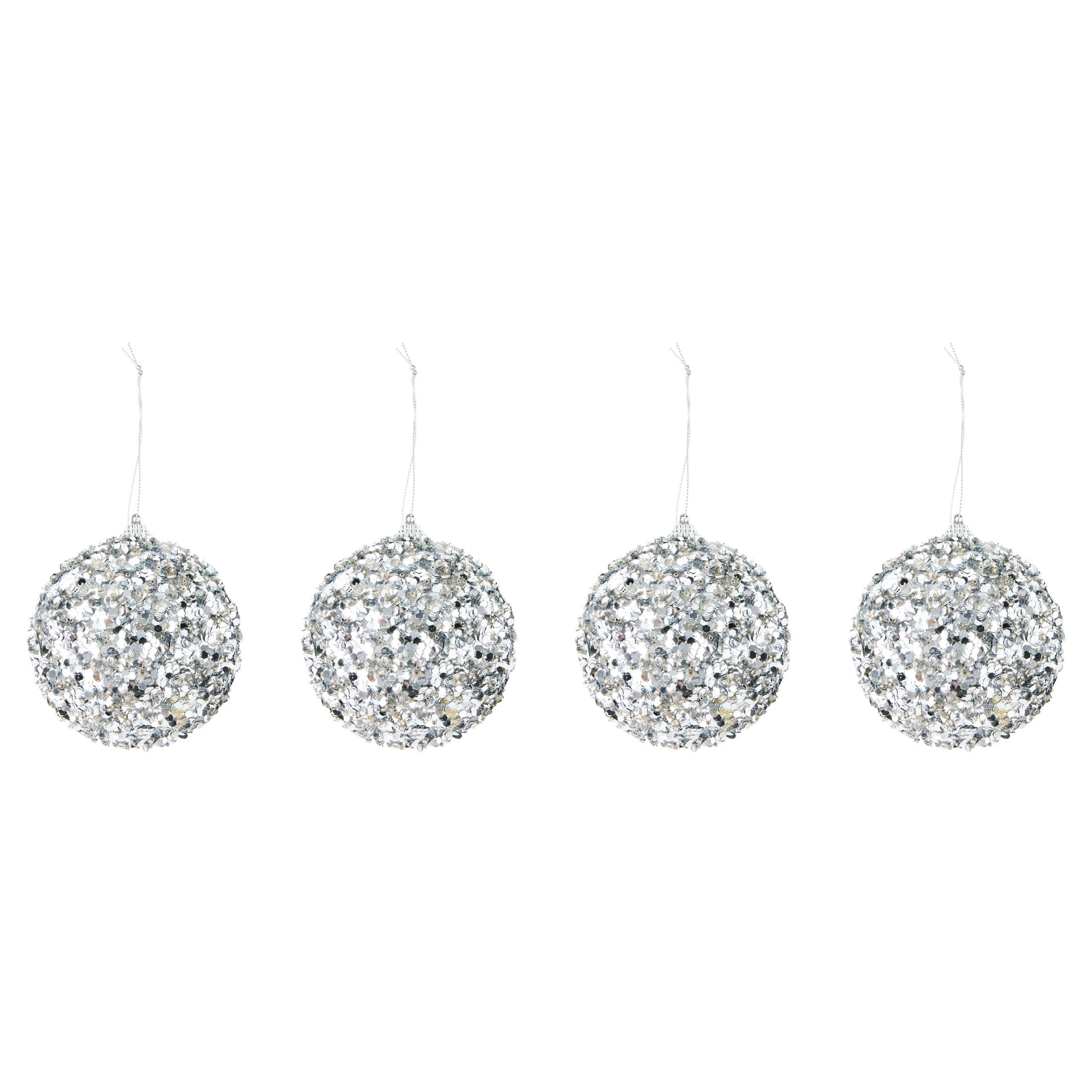 4-Count Silver Chunky Glitter Ball Christmas Ornaments, 4", by Holiday Time
