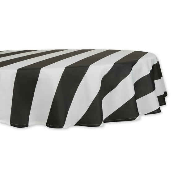 Black Cabana Stripe Print Outdoor Tablecloth, 60 Round
