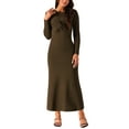 thumbnail image 1 of Conjunto de vestido de dos piezas para mujer INSPIRE CHIC, vestido de manga larga con frente retorcido, vestido A-line, M marrón oscuro, 1 of 5