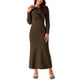 thumbnail image 1 of Conjunto de vestido de dos piezas para mujer INSPIRE CHIC, vestido de manga larga con frente retorcido, vestido A-line, M marrón oscuro, 1 of 5