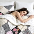 thumbnail image 4 of Davulos Patchwork Quilt Set Full/Queen Size, 3 Pieces Pink Gray Floral Plaid Summer Bedspread Coverlet Set, Soft Microfiber Reversible Lightweight Bed Cover for All Season, 4 of 9