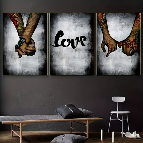 3pcs 15.7*23.6in/40cm*60cm Graffiti Love Hand In Hand Wall Art Print Painting Wall Art Canvas Painting, Art For Living Room Cuadros Decor, No Frame