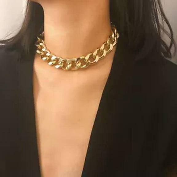 HOOUN 15mm Gold Women Men Choker Collar Stainless Steel Cuban Curb Chain Necklace Huge-18 inches