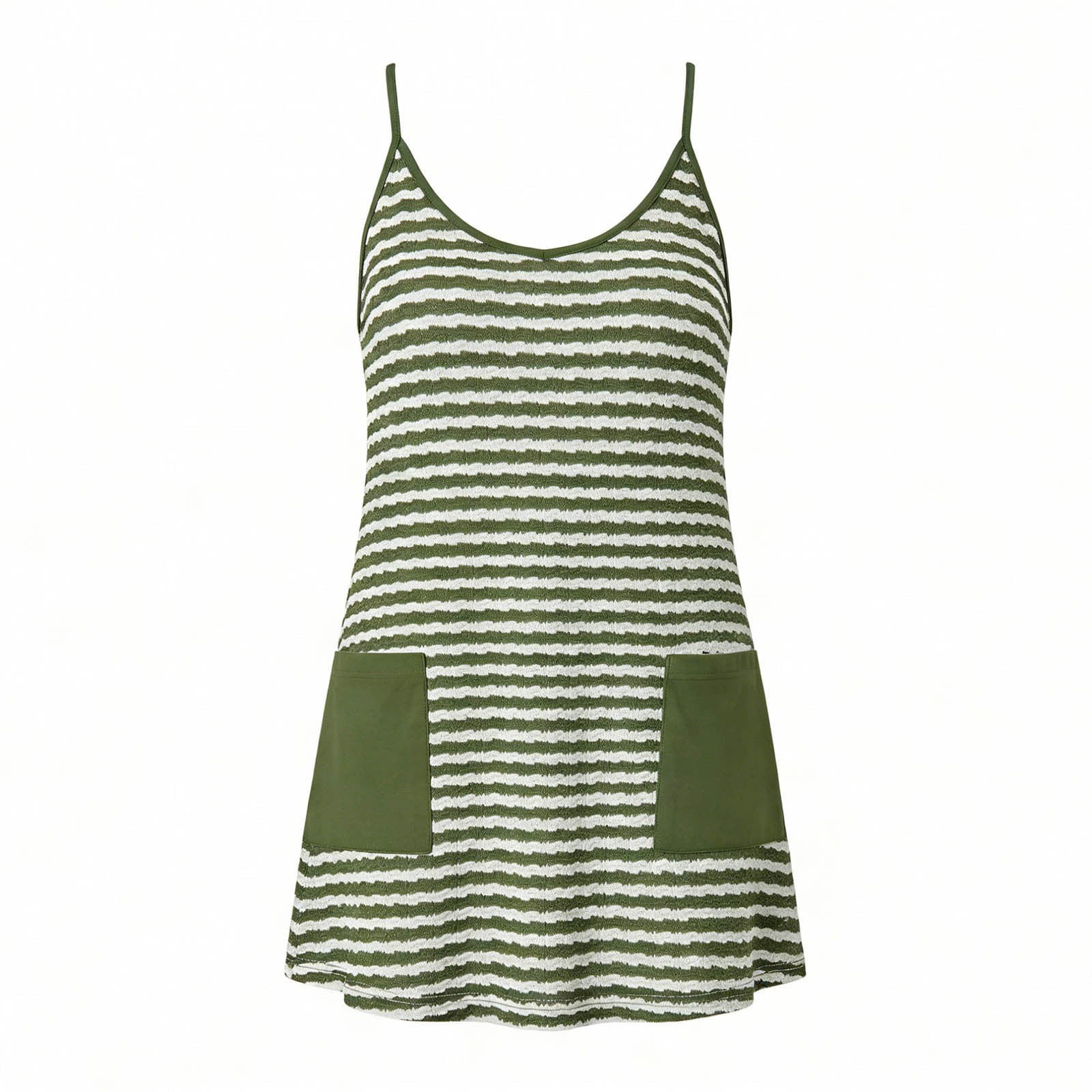 Abomasnow Womens Athletic Dress Spaghetti Strap Sleeveless V-Neck Striped Mini Dress Casual Summer Beach Vacation Dress with Pockets