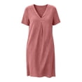 thumbnail image 6 of Umfun Comfy V-Neck Short Sleeve Cotton Dresses for Women with Side Pockets - Relaxed Fit T-Shirt Dress for Errands & Lounging, 6 of 9
