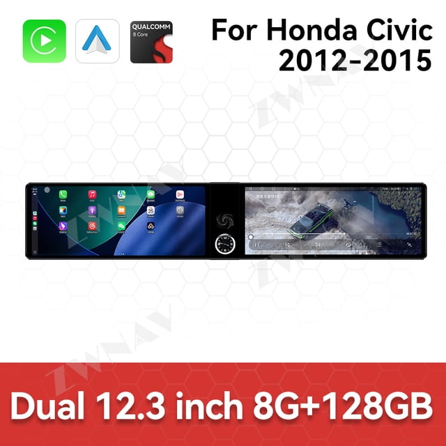 ZWNAV Dual 12.3 inch Screen Car Radio For Honda Civic 2012-2015 Android GPS Navigation Multimedia Video Player Stereo Receiver Head Unit