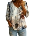 thumbnail image 3 of VBVC Women's Floral 3/4 Sleeve Button Down Shirt , Casual Loose V-Neck Blouse For Women, Ladies' Breathable Tunic Tops with Pockets,Multicolor,S-2XL, 3 of 6