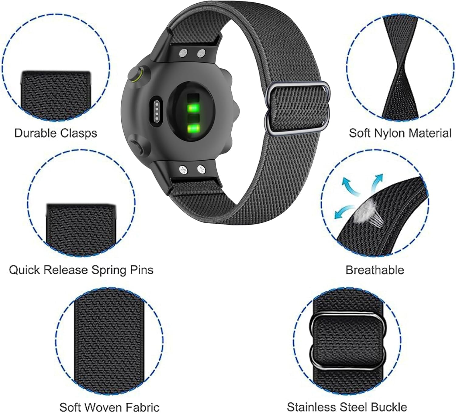 CRKMGS-Compatible with Garmin Forerunner 45/45S Nylon Elastic Band, Solo Loop Women Men,Replacement Watch Strap for SmartWatch Forerunner 45 Sport Adjustable Watchband