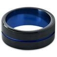 thumbnail image 2 of P. Manoukian Tungsten Wedding Band Ring 10mm for Men Women Black Blue Center Line Flat Cut Brushed Lifetime Guarantee Size 7, 2 of 4