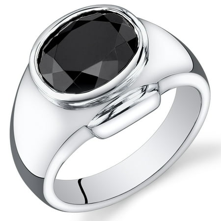 Peora 6.50 Ct Men's Black Onyx Engagement Ring in Rhodium-Plated Sterling Silver