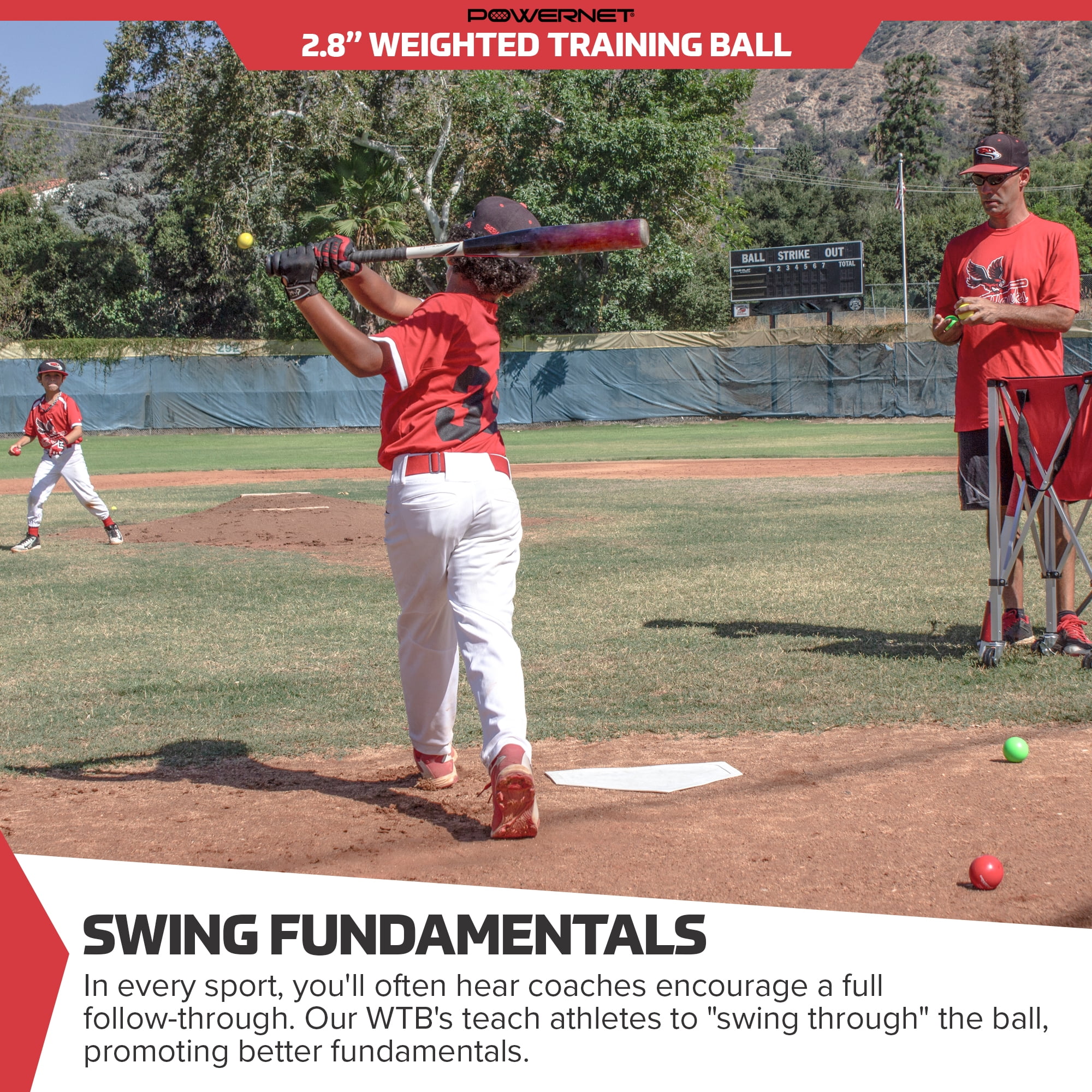 PowerNet 2.8" Weighted Hitting and Batting Training Ball (6 pack) 16 Oz - Red