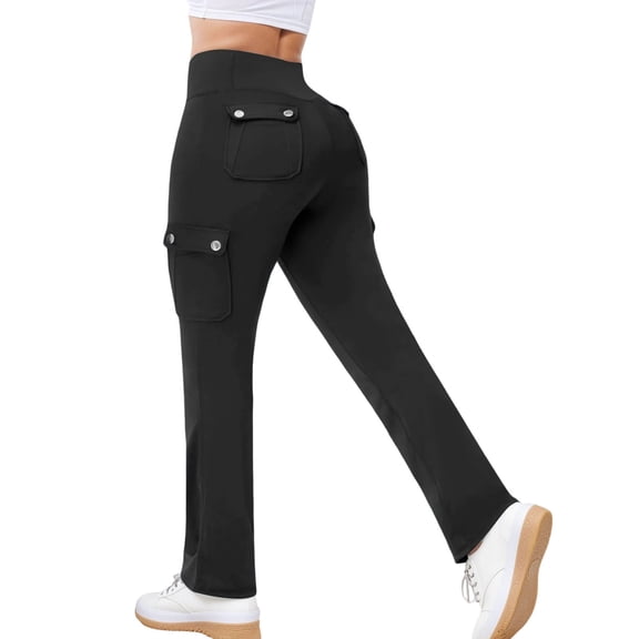 DHFJKG Yoga Pants Women Cargo Straight Leg Multi Pockets High Waisted Workout Sweatpants Solid Color Gym Athletic Cozy Trousers