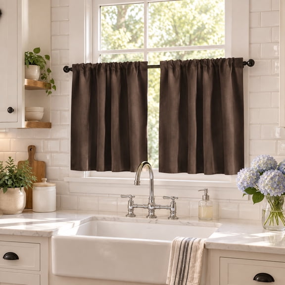 2 Pack Solid Color Room Darkening Cafe Curtains 30x36 Rod Pocket Tier Kitchen Bath Door