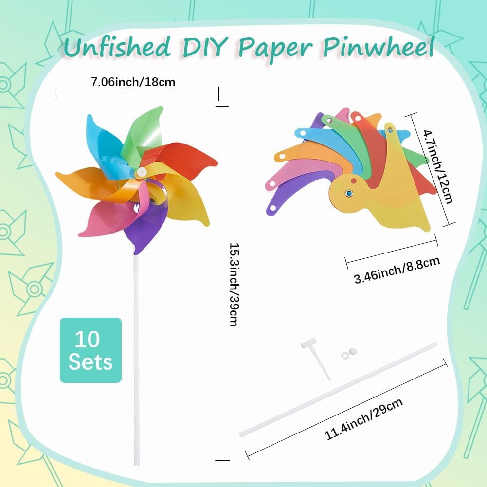1Set 48 Sets Paper & PVC Blank DIY Pinwheels Craft for Kids Art and Craft White 155x155x0.2mm