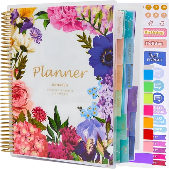 CCOCC Undated Agenda Organizer Planner & Appointment Book,White Floral,8.9"x7.1"