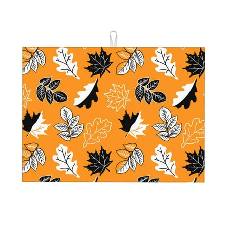 

Xecao Bold Black and White Leaves Orange Patten Drying Mat Dish Drying Mats for Kitchen Counter Super Absorbent Dish Drying Pads 18×24 Inch