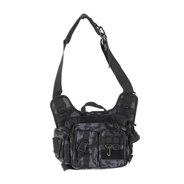 Bolsa de aparejos de pesca con eslinga, paquete de almacenamiento de aparejos de pesca con soporte para caña, bolsa de cintura para pesca, bolsa cruzada para pesca al aire libre, senderismo, acampada