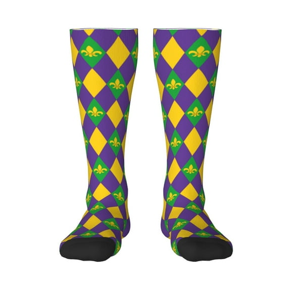 Hirioo Mardi Gras for Adult Stockings Breathable Sock Non-Pilling,Contrasting Color Design