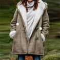 thumbnail image 2 of Hueook Womens Jackets Fall Women Winter Plus Size Solid Plus Velvet Coat Long Sleeve Horn Buckle Pocket Overcoat Khaki XL, 2 of 5