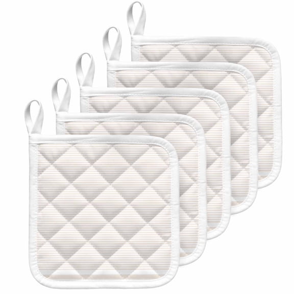Farmhouse Beige White Striped Pot Holders for Kitchen Heatproof Potholder, 5 Pack Modern Stripes Hot Pads Multipurpose Oven Pads Cloth Potholders Trivet for Cooking Baking