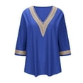 thumbnail image 5 of Timegard Eyelet Tops for Women 3/4 Sleeve V Neck Drop Shoulder Blouse Dressy Casual Loose Comfy Tops, 5 of 9
