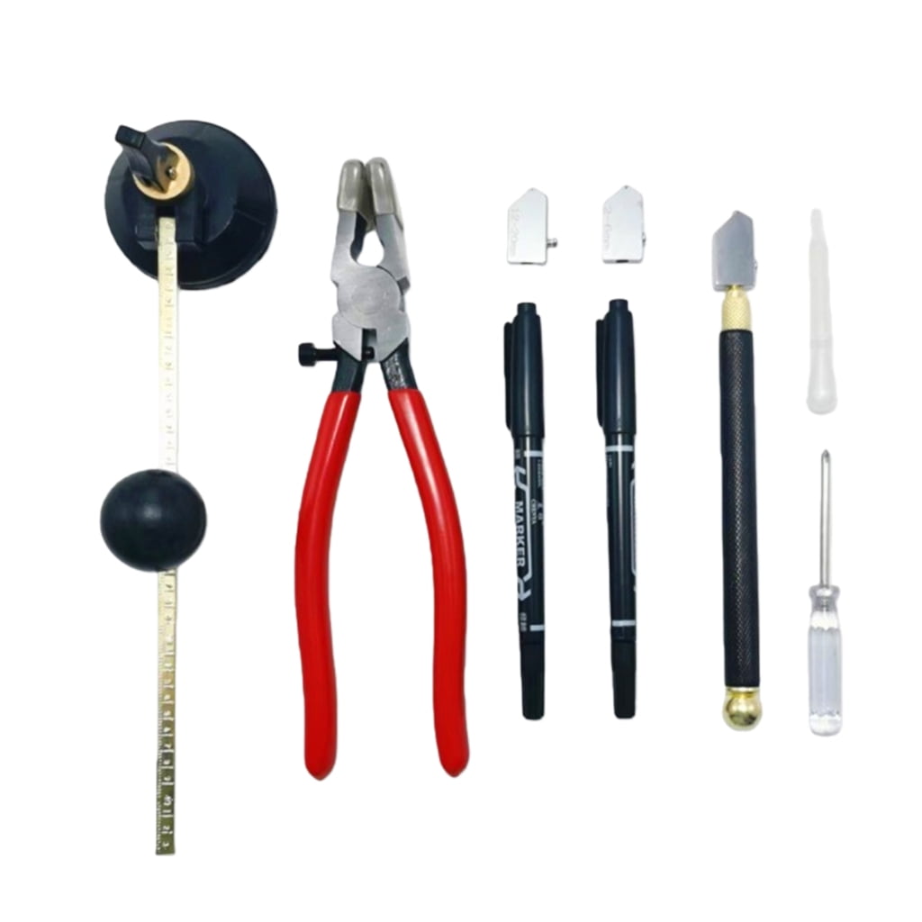 Adjustable Round Glass Cutter with Round Knob Handle and Suction Cup with Glass Pliers Glass Cutter for Cutting Glass