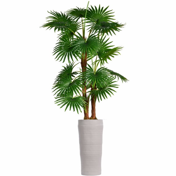 Vintage Home Artificial Faux Real Touch 69" Tall Fan Palm Tree With Burlap Kit And Fiberstone Planter