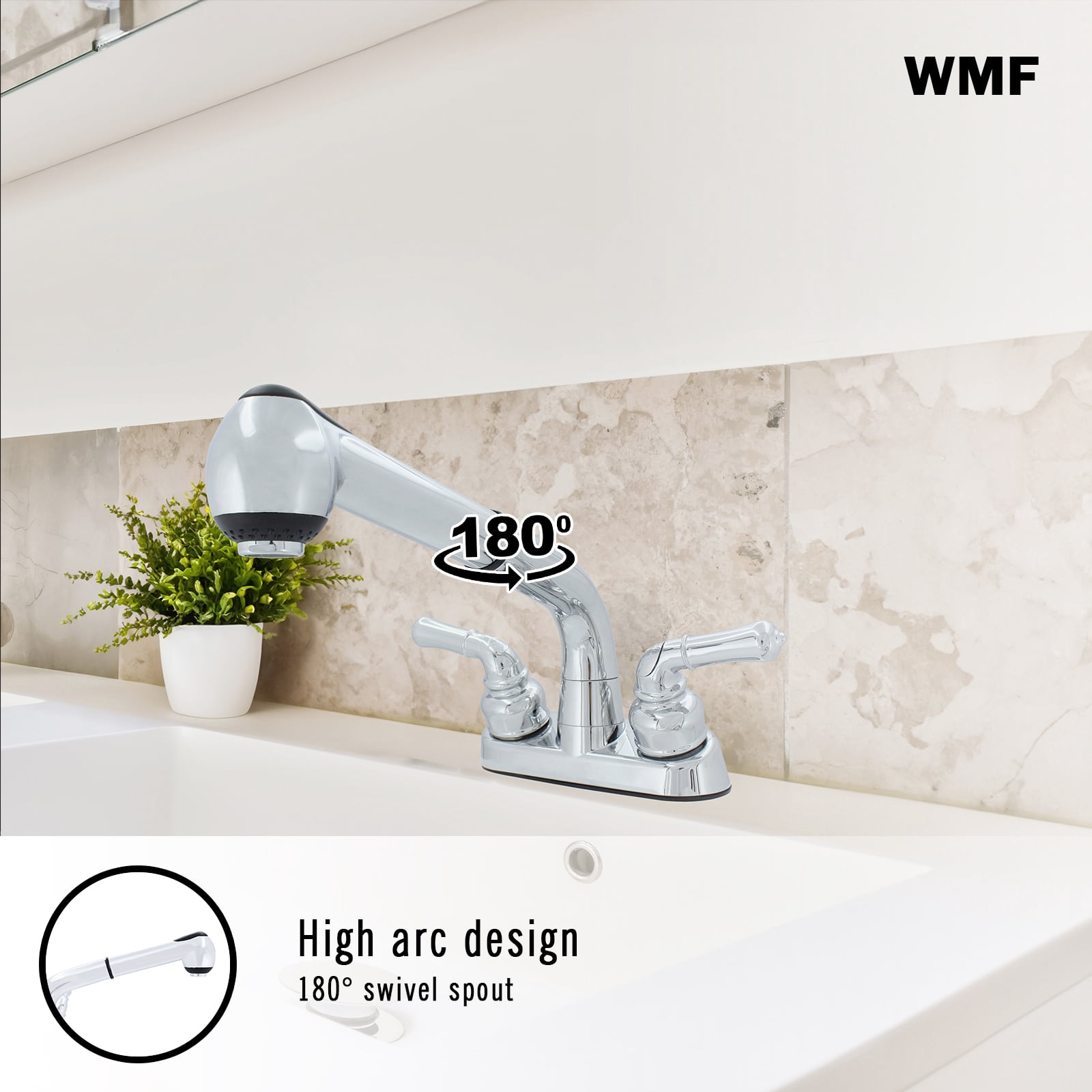 WMF-4226224PO-ATP-CP - Universal Laundry Tub Faucet Pull Out Spray Spout, Non-metallic ABS Plastic, Chrome Finish