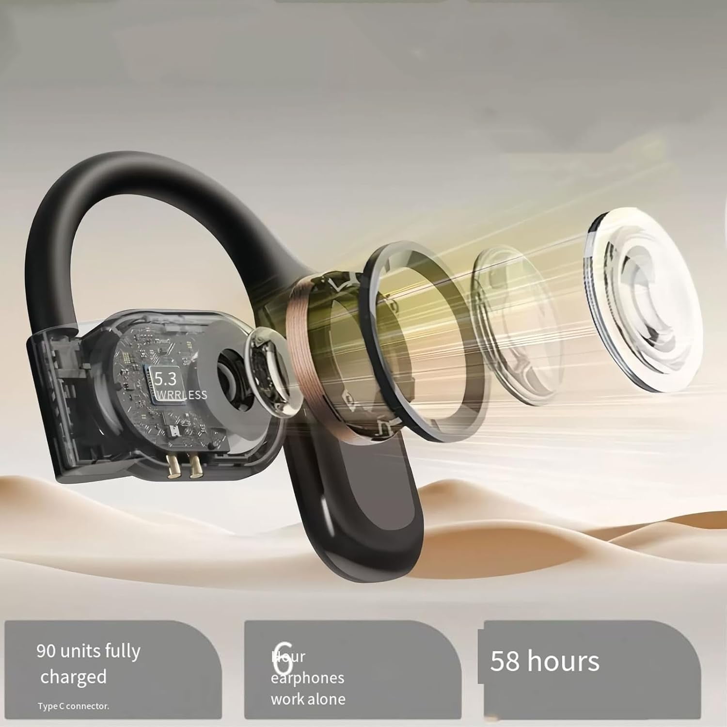 Vital Translation Earbuds, Real-Time Ai-Powered Translation Earbuds for Seamless Multilingual Conversations, Open Ear Earbud, Noise Cancelling Wireless Bluetooth Earbud (Black)
