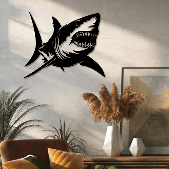 Elegant Art Deco Shark Metal Wall Sculpture for Indoor Outdoor Decor