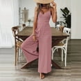 thumbnail image 3 of ZEHJUHAN Women's Solid Color V-Neck Wide Leg Jumpsuit with Adjustable Straps Back Tie Backless Design Summer Vacation Wear Pink，XL, 3 of 5