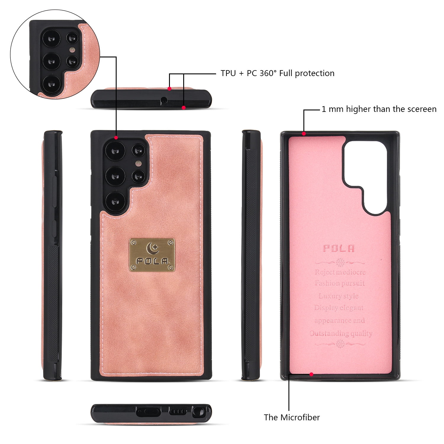 Samsung Galaxy S22 Ultra Leather Flip Case Cover, Galaxy S22 Ultra Zipper Wallet Case for Women and Men, Dteck 14 Card Holder Zipper Pocket Magnetic Detachable Wallet Folio Case Leather Pouch,Pink