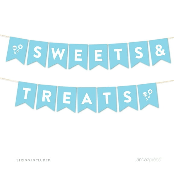Sweets & Treats Baby Blue Boy Baby Shower Hanging Pennant Garland Party Banner