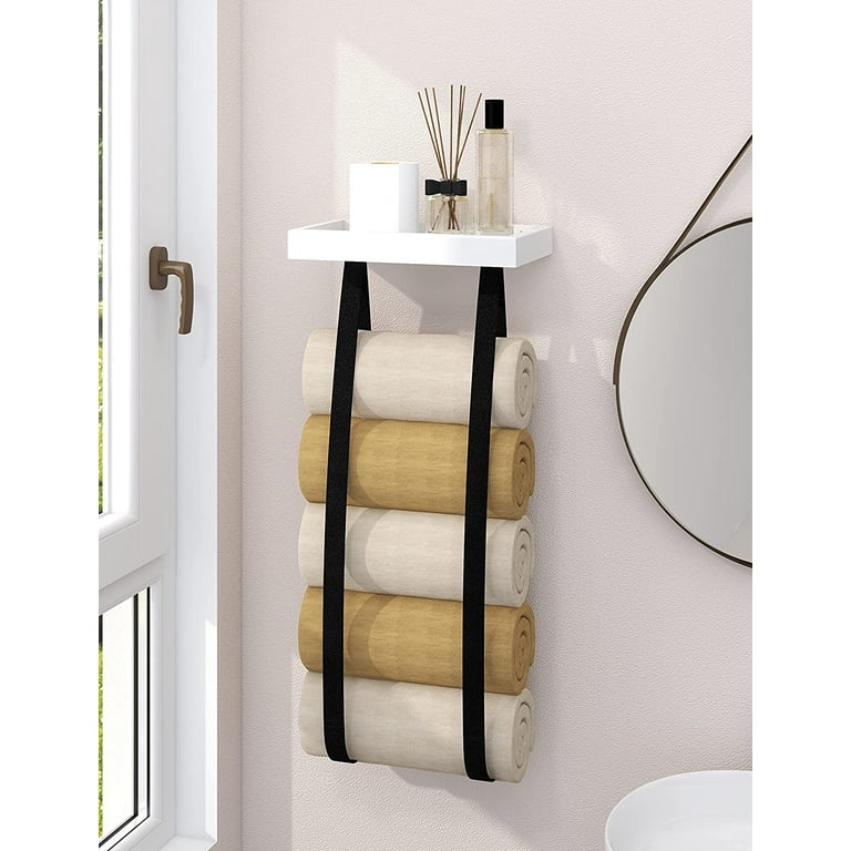 Afuly Towel Rack, PU Belt Towel Holder with Storage Shelf Bathroom  Accessories Set Farmhouse Rustic Towel Organizer Blanket Holder Wall Mount  Bath