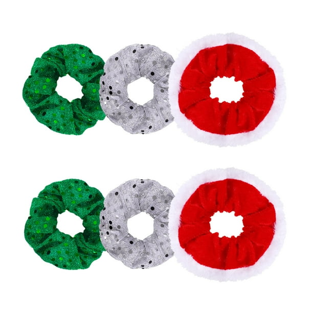 GOOHOCHY Lurrose 6PCS Christmas Hair Scrunchies Girl Bandas elásticas para el cabello Soporte para cola de caballo Conjunto de lazos para el cabello Accesorios para el cabello