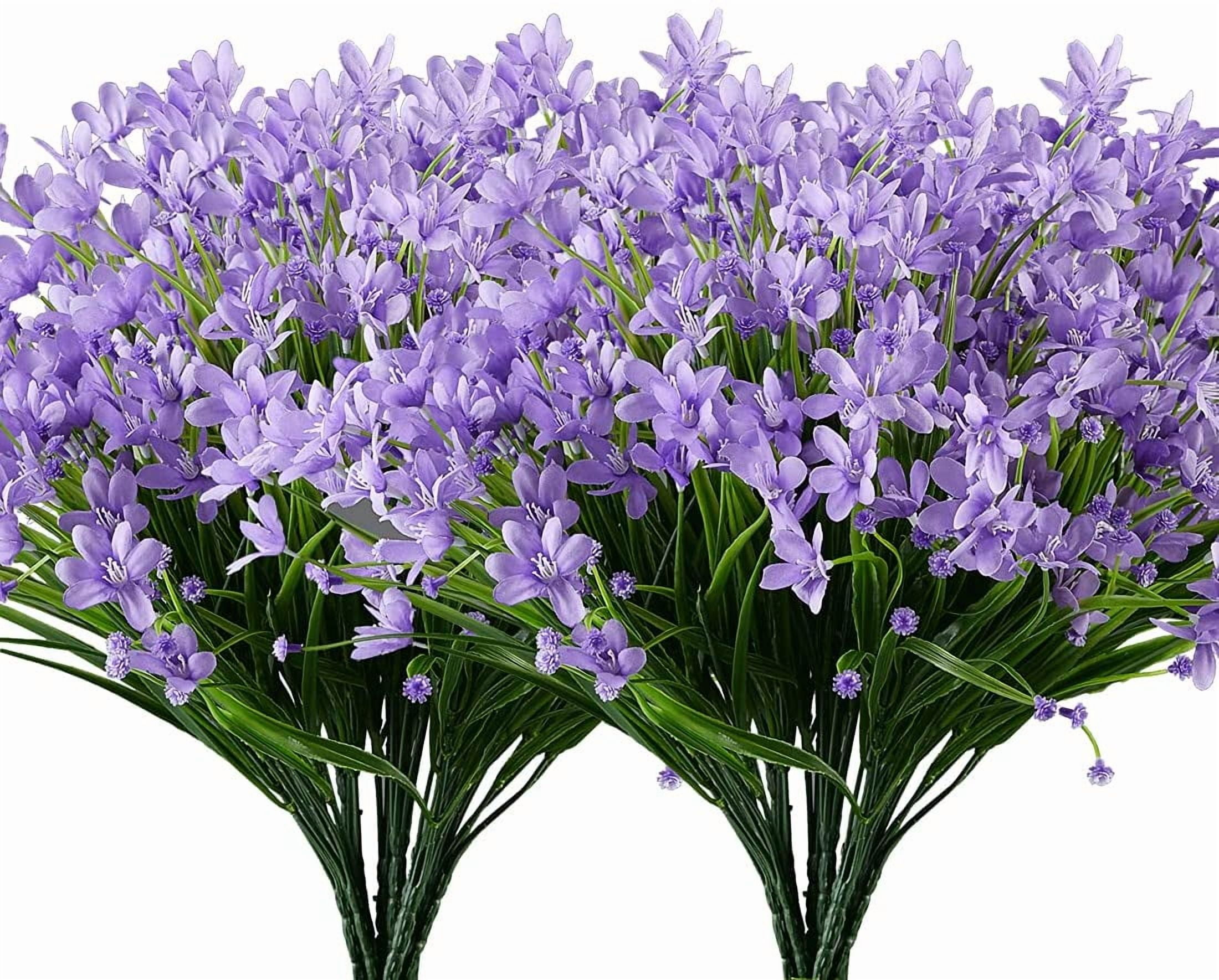Sinhoon 10 Bundles Artificial Daffodils Flowers Faux Plastic Lotus Shrubs UV Resistant No Fade Faux Greenery For Bridal Bouquet Home Garden Hanging Planter Porch Patio Wedding Decoration(Purple)
