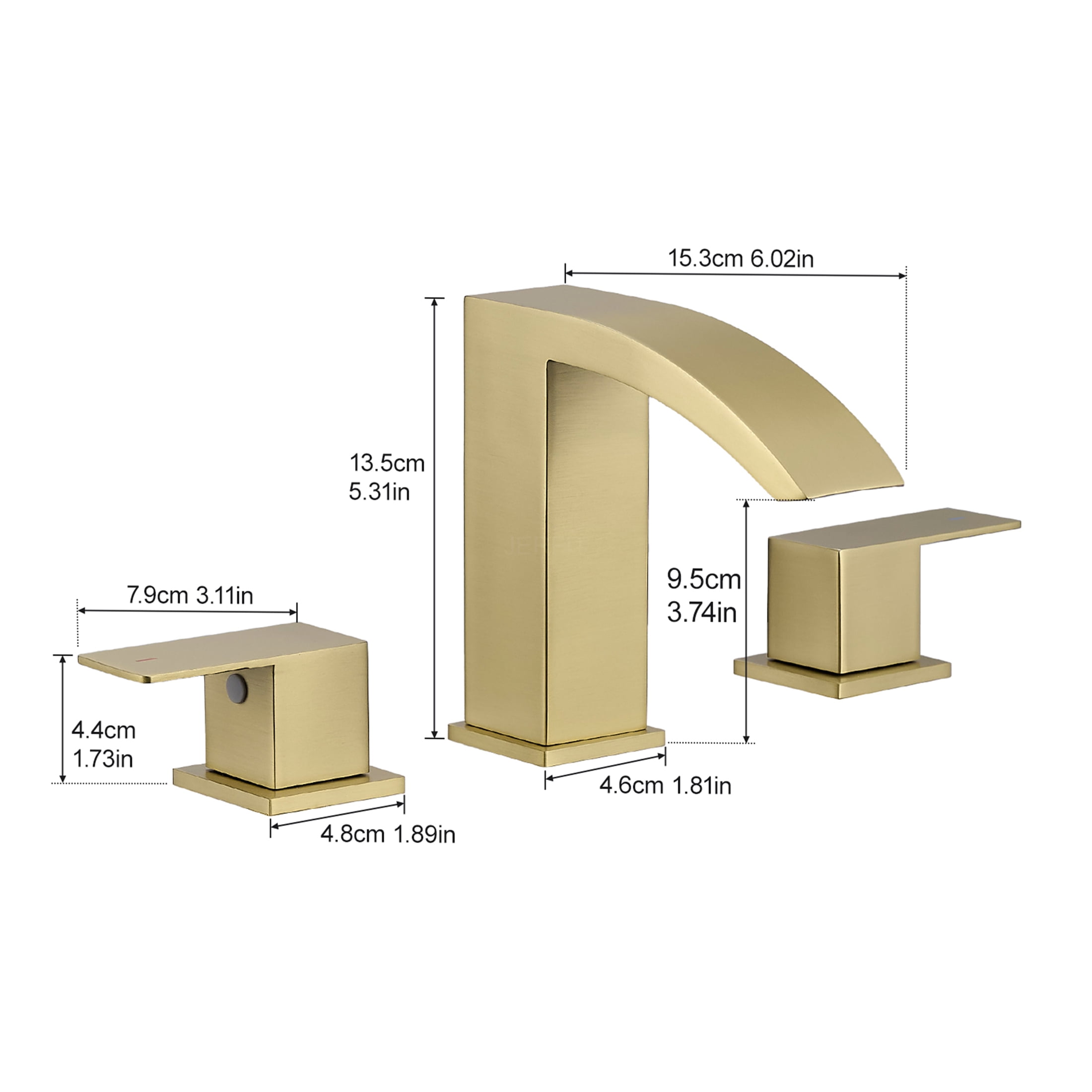 JERFIT 8 inch Widespread Bathroom Sink Faucet, Brushed Gold 3-Hole Vanity Faucet with Double Lever Handles, Stainless Steel Basin Mixer Tap
