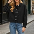 thumbnail image 5 of KICILVS Cropped Button Down Shirts for Women Collared Long Sleeve Plain Blouse Casual Trendy Tops Cute Fall Outfits Women Black, M, 5 of 6